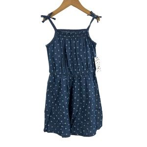 Harper Canyon Girls Blue Chambray Dress w‎ Dots 5 New